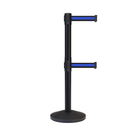 Stanchion Dual Belt Barrier Black Post 9ft. Bk/Bl Belt